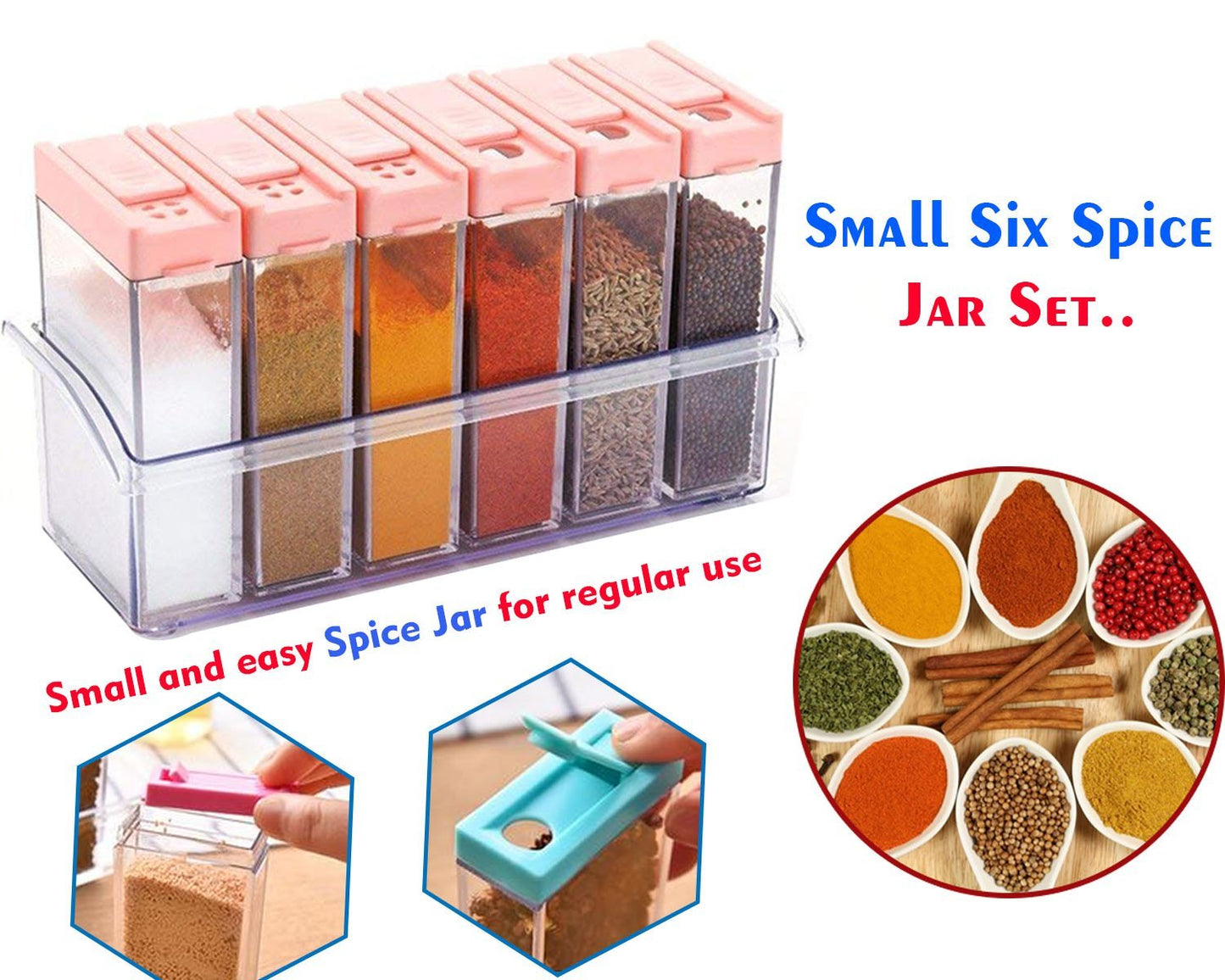 Plastic Spice Jars (6 Pcs Multicolour)